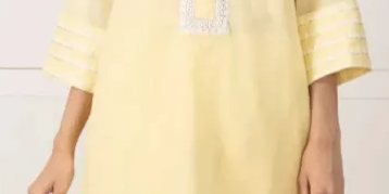 Yellow Cotton Block Printed Shirt with Skinny Shalwar – SHK-957