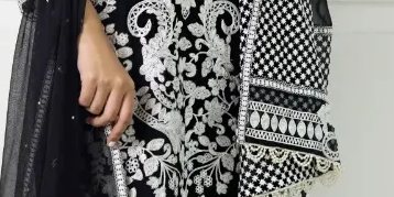 Black Chiffon Long Shirt With White Dori Work Paired With Capri Pants Embroidered Dupatta