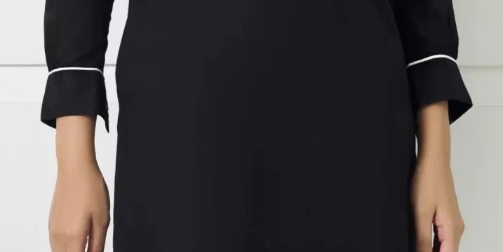 Black Cotton Shirt With White Detailing Paired With A Matching Shalwar