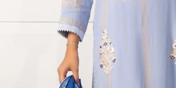 Light Blue Block Printed Long Shirt with Block Printed Dupatta – SHK-940