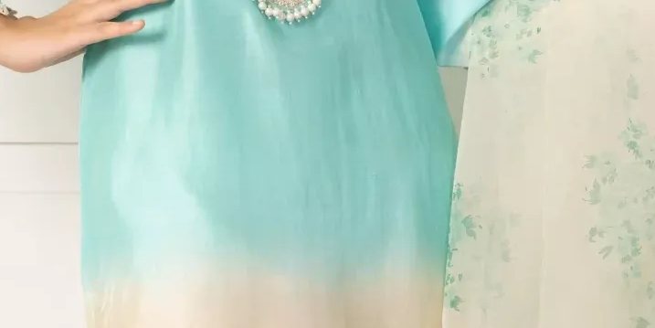 Mint & Beige Handworked Firdous Tunic with Organza Dupatta & Floral Detailing – SHK-941