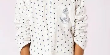 White Cotton Kurta with Nautical Detailing Paired with Matching Pyjama – SHKK-951