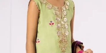 Sea-green Block Printed Gharara with Gotaa Detailing Paired with Shaded Dupatta – SHKK-947