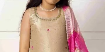 Gold Mysore Silk Shirt With Detailing Paired With Matching Gharara & Shaded Silk Dupatta – Shk-1051