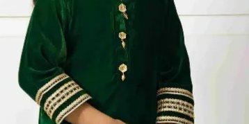 Emerald Green Velvet Tunic & Shalwar With Gotaa Detailing – Shk-1050