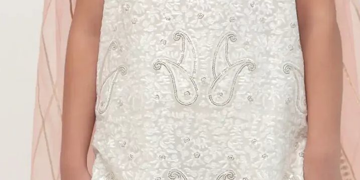 White embroidered shirt with blockprinted gharara and tea pink organza dupatta – SHKK-978