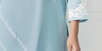Light blue shirt with white embroidery detailing paired with matching azaar – SHK-959