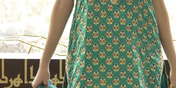 Green Satin Block Printed Gotta Worked Shirt With Gharara Shaded Organza Dupatta