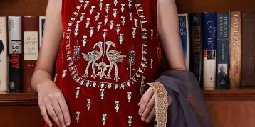 Maroon Long Shirt with Fauna Detailing Paired with Matching Velvet Pants & Gold Mysore Silk Dupatta – SHK-1042