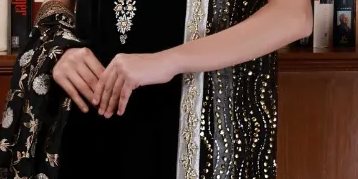 Black Velvet Long Shirt with Antique Gold Embellishment Paired with Matching Azaar Pants – SHK-1044
