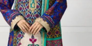 Turquoise & Green Block Printed Shirt & Dupatta with Detailing Paired with Gold Azaar Pants – SHK-1045