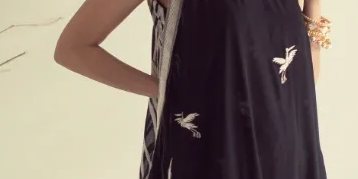 Black top with beige embroidery paired with black capri – SHK-972
