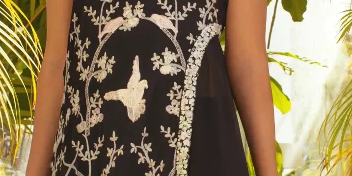 Black Long Shirt with Off White Embroidery Paired with Black Culottes Pants – SHK-930