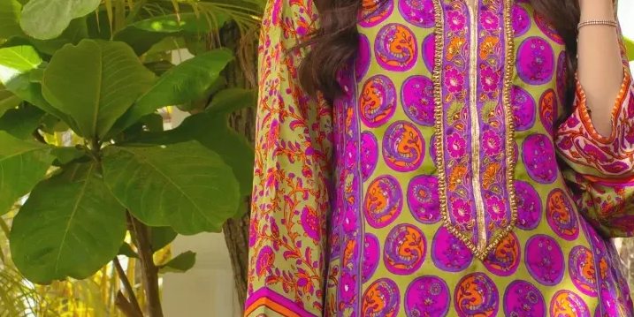 Green & Hot Pink Block Printed Kaftan with Matching Block Printed Azaar – SHK-928