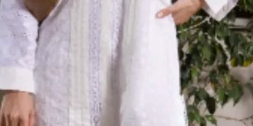 White Chikan Tunic With Lace Detailing Paired With Matching Azaar Pants – SHK-1056