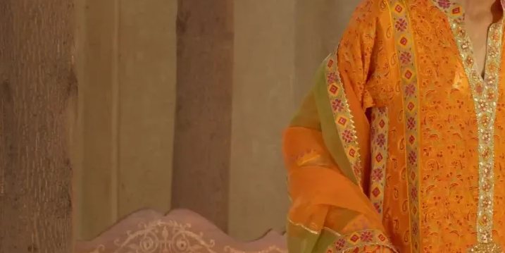 Yellow & orange block printed kaftan with gotaa work paired with block printed azaar – SHK-1069