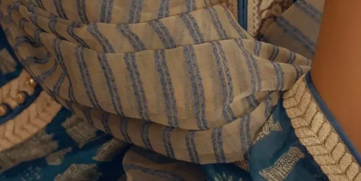 Blue digitally print long shirt with capri pants and block printed organza dupatta – SHK-1071