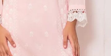 Pink Cotton Long Shirt With Block Print Paired With Matching Shalwar – Shk-1126