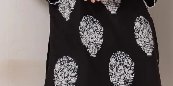 Black & white cotton block printed shirt with matching shalwar – SHK-1156
