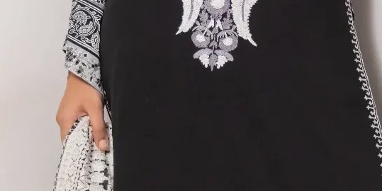 Black & white long shirt with arri work embroidery paired with coordinated azaar – SHK-1158