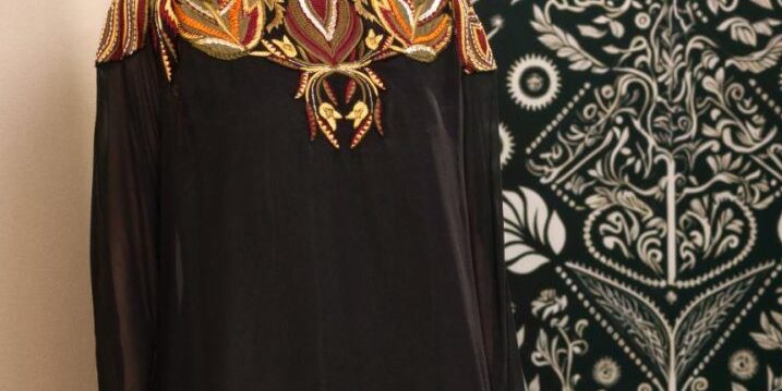 Kashaf Black Embellished Poncho