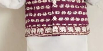Blue Elephant Kurta with Purple Waistcoat Set