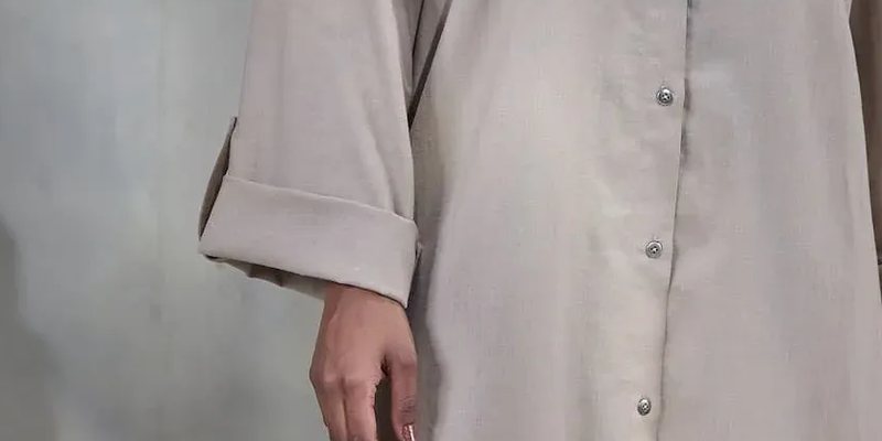 Beige Linen Front Open Dress