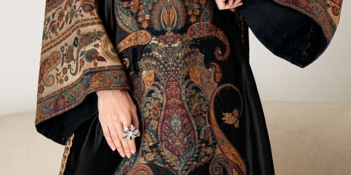 Black Banarsi Sheesha Silk Kaftan