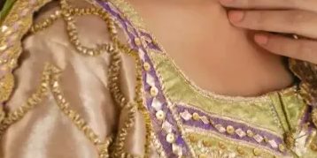 Tea pink & purple shirt with gotaa detailing paired with shalwar & blockprinted dupatta – SHK-1028