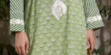 Green linen long shirt with white embroidery & block print detailing paired with capri pants – SHK-1065