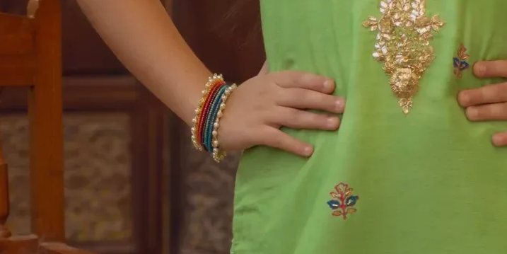 Dhaani green silk shirt with gotaa work paired with block printed gharara & shaded dupatta – SHKK-1094