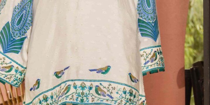 White cotton net embroidered firdous tunic with matching shalwar – SHK-1132