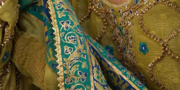 Neelum Olive Blue Gharara