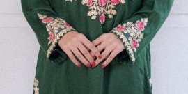 Anvaya Green Beige Shawl Set