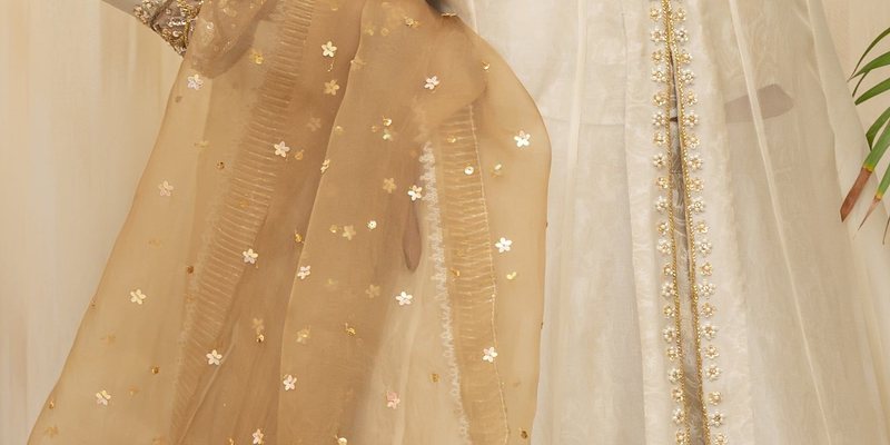 ANABIA – Ivory and Beige Lehenga Dress – 4 PCS