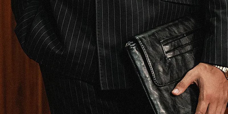 Classic Dark Charcoal Grey Double-Breasted Pinstripe Three-Piece Suit