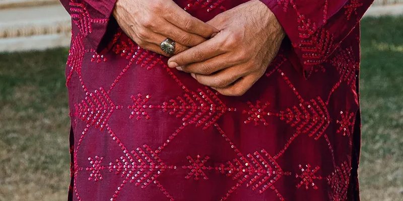 Dark Burgundy Tropical Silk Embroidered Kurta Pajama Set