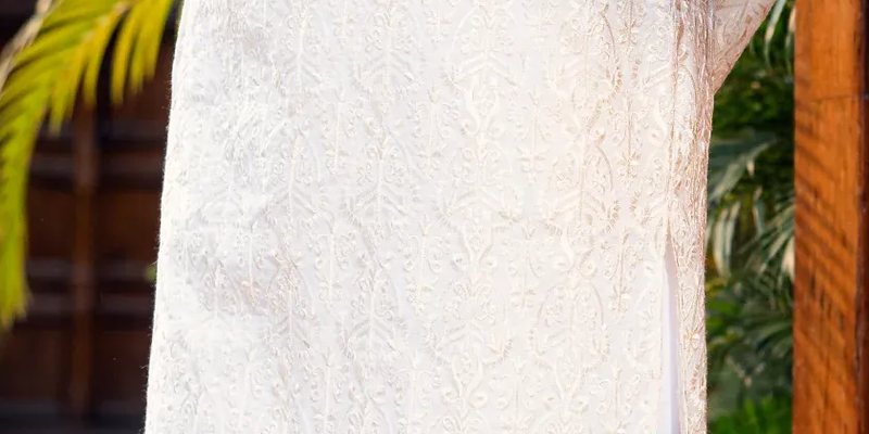 Ivory Beige Embroidered Kurta Pajama Set