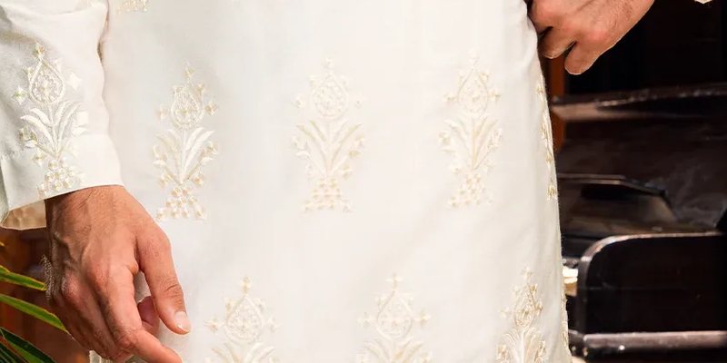 Ivory White Embroidered Kurta & Farshi Shalwar Set