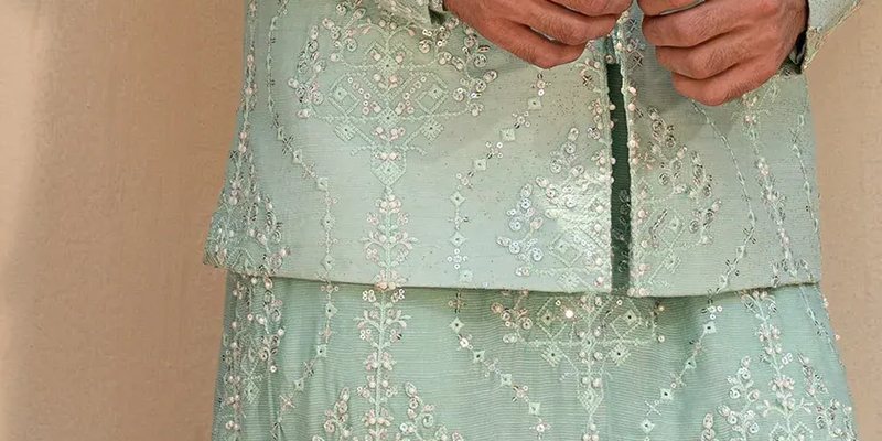 Light Blue Korean Silk Prince Coat Set