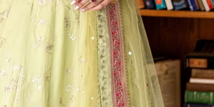 Lime Green Zari Lehenga with Hot Pink Choli