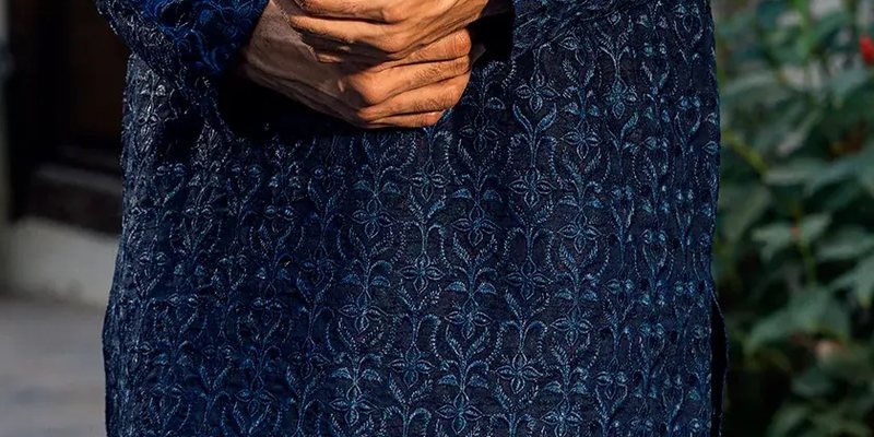 Midnight Blue Embroidered Kurta & Farshi Shalwar Set