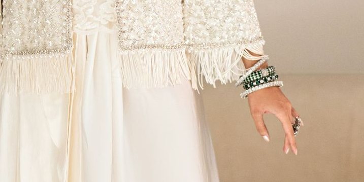 Off-White Cutdana Cape with Silk Sarong