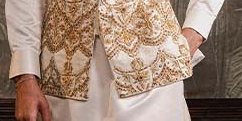 Off White Jacquard Embroidered Waistcoat