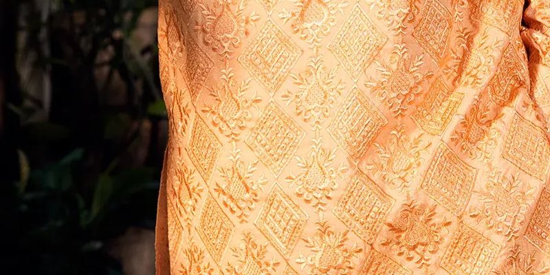 Peach Gold Embroidered Kurta Pajama Set