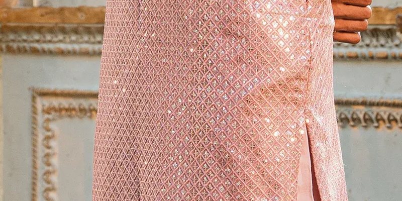 Rose Gold Tropical Silk Embroidered Kurta Pajama Set